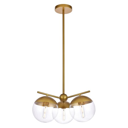 Living District Eclipse 3 Lights Brass Pendant with Clear Glass